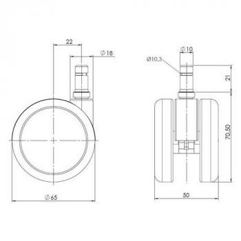 Bueroland UNIVERSAL Zubehoer Hartbodenrollen schwarz 65mm Stift:10mm