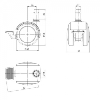 5x Hartbodenrollen mit Feststellbremse 10mm / 50mm Büro-Stuhl-Rollen (5er Pack)
