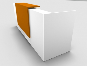 Quadrifoglio Z2 Empfangstheke C02 weiss 286cm Blende:Lack/orange Gestell:silbern
