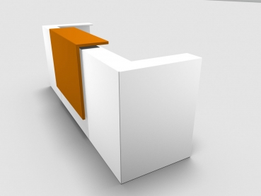 Quadrifoglio Z2 Empfangstheke C05 weiss 285cm Blende:Lack/orange Gestell:silbern