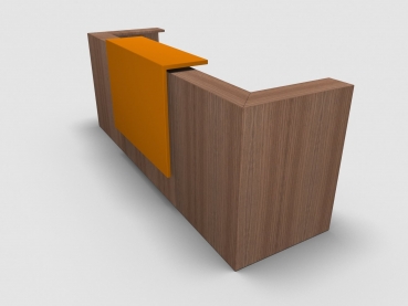 Quadrifoglio Z2 Empfangstheke C05 Walnuss 285cm Blende:Lack/orange Gestell:silbern