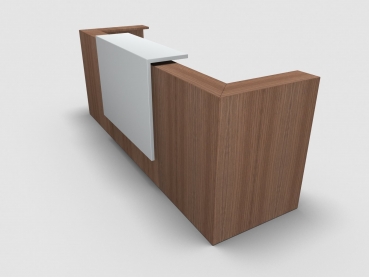 Quadrifoglio Z2 Empfangstheke C05 Walnuss 285cm Blende:Lack/weiss Gestell:silbern