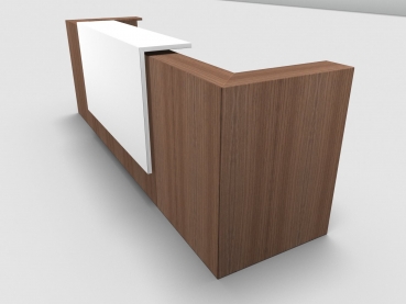 Quadrifoglio Z2 Empfangstheke C07 Walnuss 325cm Blende:weiss Gestell:silbern