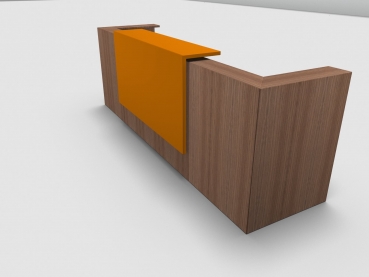 Quadrifoglio Z2 Empfangstheke C07 Walnuss 325cm Blende:Lack/orange Gestell:silbern