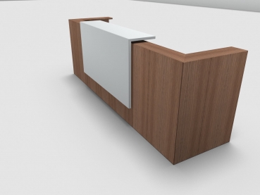 Quadrifoglio Z2 Empfangstheke C07 Walnuss 325cm Blende:Lack/weiss Gestell:silbern