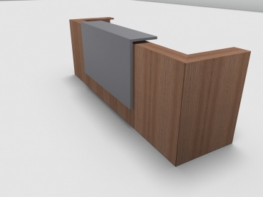 Quadrifoglio Z2 Empfangstheke C07 Walnuss 325cm Blende:Lack/grau Gestell:silbern