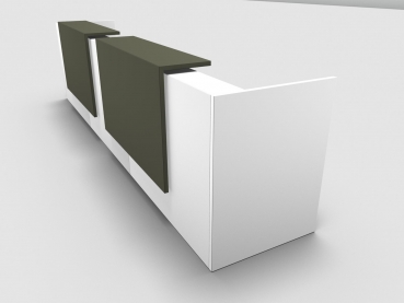Quadrifoglio Z2 Empfangstheke C11 weiss 426cm Blende:Lack/gruen Gestell:silbern