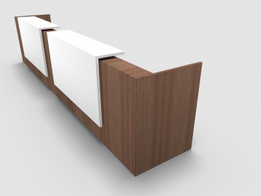 Quadrifoglio Z2 Empfangstheke C12 Walnuss 486cm Blende:weiss Gestell:weiss