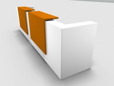 Quadrifoglio Z2 Empfangstheke C20 weiss 405cm Blende:Lack/orange Gestell:silbern