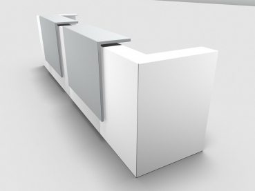 Quadrifoglio Z2 Empfangstheke C20 weiss 405cm Blende:Lack/weiss Gestell:silbern