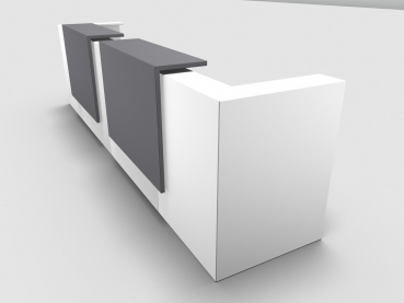 Quadrifoglio Z2 Empfangstheke C20 weiss 405cm Blende:Lack/grau Gestell:silbern