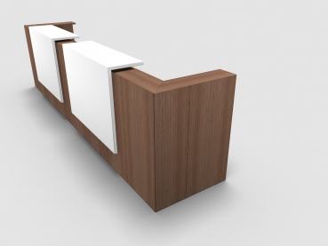 Quadrifoglio Z2 Empfangstheke C20 Walnuss 405cm Blende:weiss Gestell:silbern
