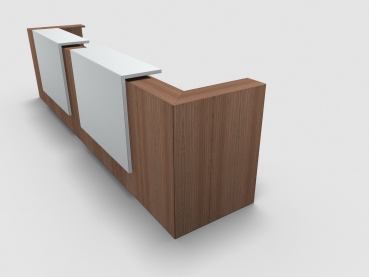 Quadrifoglio Z2 Empfangstheke C20 Walnuss 405cm Blende:Lack/weiss Gestell:silbern