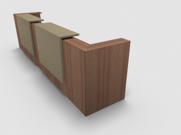 Quadrifoglio Z2 Empfangstheke C20 Walnuss 405cm Blende:Lack/beige Gestell:silbern