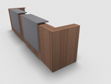 Quadrifoglio Z2 Empfangstheke C20 Walnuss 405cm Blende:Lack/grau Gestell:silbern