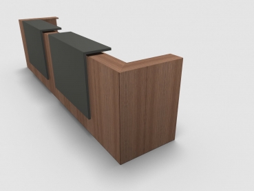 Quadrifoglio Z2 Empfangstheke C20 Walnuss 405cm Blende:Lack/umbra Gestell:silbern