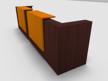 Quadrifoglio Z2 Empfangstheke C20 Wenge 405cm Blende:Lack/orange Gestell:silbern
