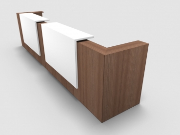 Quadrifoglio Z2 Empfangstheke C21 Walnuss 445cm Blende:weiss Gestell:weiss