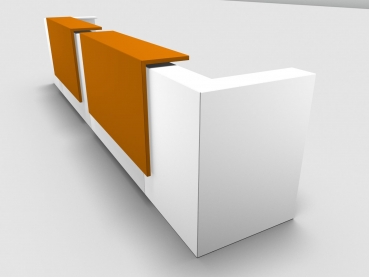 Quadrifoglio Z2 Empfangstheke C22 weiss 485cm Blende:Lack/orange Gestell:silbern