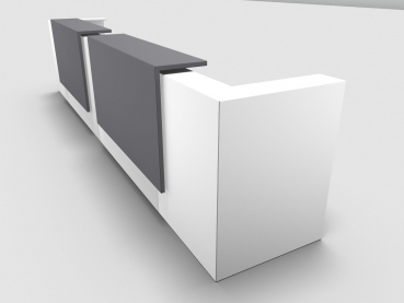 Quadrifoglio Z2 Empfangstheke C22 weiss 485cm Blende:Lack/grau Gestell:silbern