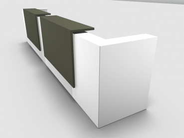 Quadrifoglio Z2 Empfangstheke C22 weiss 485cm Blende:Lack/gruen Gestell:silbern