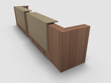 Quadrifoglio Z2 Empfangstheke C22 Walnuss 485cm Blende:Lack/beige Gestell:silbern