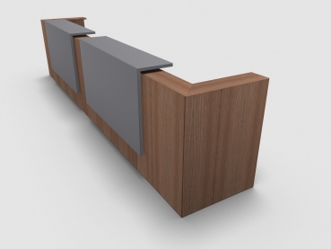 Quadrifoglio Z2 Empfangstheke C22 Walnuss 485cm Blende:Lack/grau Gestell:silbern