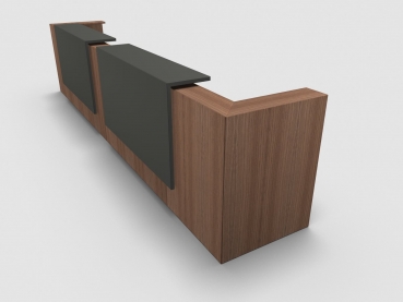 Quadrifoglio Z2 Empfangstheke C22 Walnuss 485cm Blende:Lack/umbra Gestell:silbern