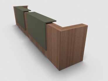 Quadrifoglio Z2 Empfangstheke C22 Walnuss 485cm Blende:Lack/gruen Gestell:silbern