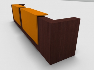 Quadrifoglio Z2 Empfangstheke C22 Wenge 485cm Blende:Lack/orange Gestell:silbern