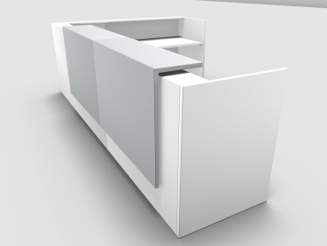 Quadrifoglio Z2 Empfangstheke C25 weiss 365x291cm Form:L Blende:Lack/weiss Gestell:silbern