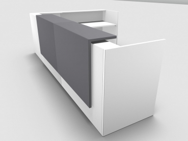 Quadrifoglio Z2 Empfangstheke C25 weiss 365x291cm Form:L Blende:Lack/grau Gestell:silbern