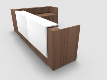 Quadrifoglio Z2 Empfangstheke C25 Walnuss 365x211cm Form:L Blende:weiss Gestell:weiss