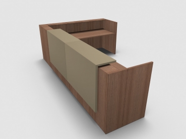 Quadrifoglio Z2 Empfangstheke C25 Walnuss 365x291cm Form:L Blende:Lack/beige Gestell:silbern