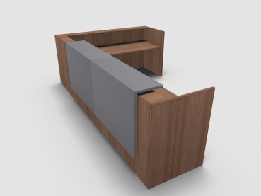 Quadrifoglio Z2 Empfangstheke C25 Walnuss 365x291cm Form:L Blende:Lack/grau Gestell:silbern