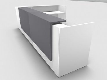 Quadrifoglio Z2 Empfangstheke C26 weiss 406x211cm Form:L Blende:Lack/grau Gestell:silbern