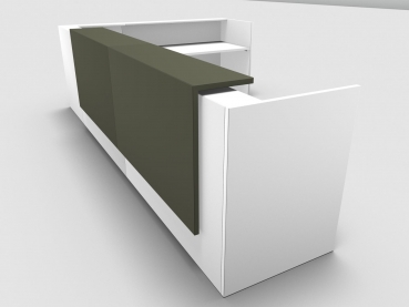 Quadrifoglio Z2 Empfangstheke C26 weiss 406x211cm Form:L Blende:Lack/gruen Gestell:silbern