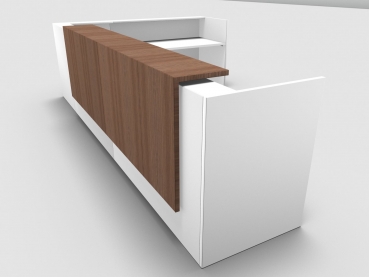 Quadrifoglio Z2 Empfangstheke C26 weiss 406x291cm Form:L Blende:Walnuss Gestell:weiss