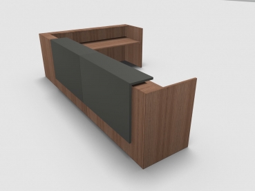 Quadrifoglio Z2 Empfangstheke C26 Walnuss 406x211cm Form:L Blende:Lack/umbra Gestell:silbern