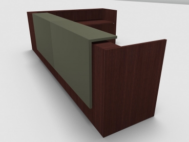 Quadrifoglio Z2 Empfangstheke C26 Wenge 406x211cm Form:L Blende:Lack/gruen Gestell:silbern