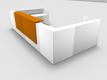 Quadrifoglio Z2 Empfangstheke C30 weiss 445x231cm Form:U Blende:Lack/orange Gestell:silbern