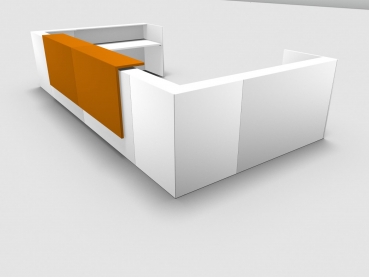 Quadrifoglio Z2 Empfangstheke C31 weiss 485x231cm Form:U Blende:Lack/orange Gestell:silbern