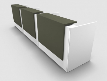 Quadrifoglio Z2 Empfangstheke C35 weiss 432cm Blende:Lack/gruen Gestell:silbern