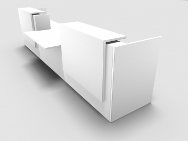 Quadrifoglio Z2 Empfangstheke C40 weiss 426cm Tisch:mittig Blende:weiss Gestell:silbern