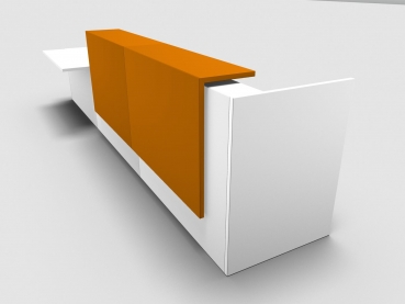 Quadrifoglio Z2 Empfangstheke C50 weiss 426cm Tisch:rechts Blende:Lack/orange Gestell:weiss