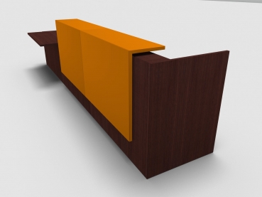 Quadrifoglio Z2 Empfangstheke C50 Wenge 426cm Tisch:rechts Blende:Lack/orange Gestell:silbern