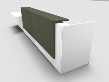 Quadrifoglio Z2 Empfangstheke C51 weiss 466cm Tisch:rechts Blende:Lack/gruen Gestell:weiss