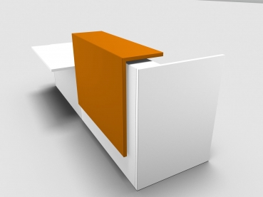 Quadrifoglio Z2 Empfangstheke C57 weiss 286cm Tisch:rechts Blende:Lack/orange Gestell:silbern