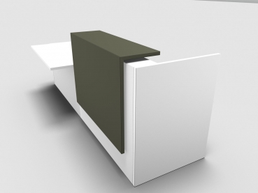 Quadrifoglio Z2 Empfangstheke C57 weiss 286cm Tisch:rechts Blende:Lack/gruen Gestell:silbern
