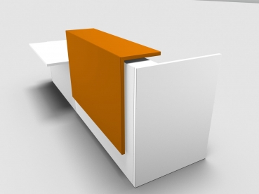 Quadrifoglio Z2 Empfangstheke C58 weiss 306cm Tisch:rechts Blende:Lack/orange Gestell:silbern